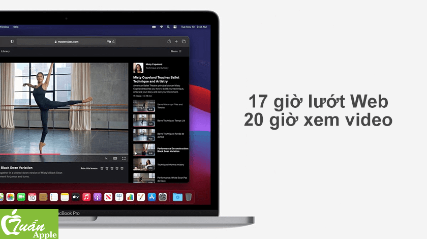 Thời lượng pin MacBook Pro 13" Touch Bar M1 8GB 256GB Cũ