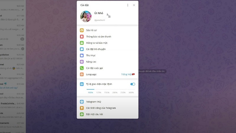 Cách cài tiếng Việt trên Telegram cho máy tính