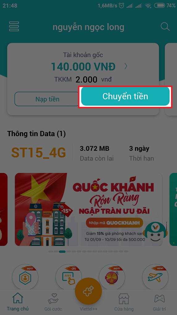 Cách chuyển tiền điện thoại Viettel bằng ứng dụng My Viettel