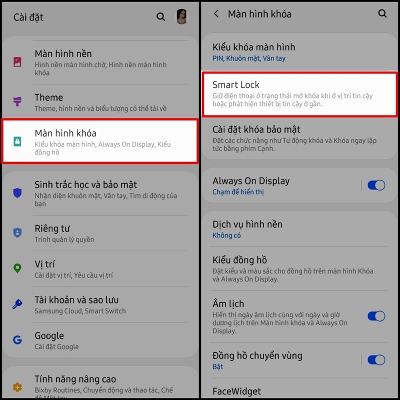 Cách mở khóa điện thoại Samsung bằng Smart Lock