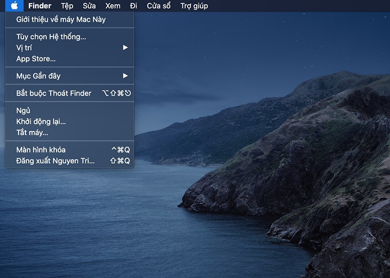 Khởi động lại Macbook từ thanh menu