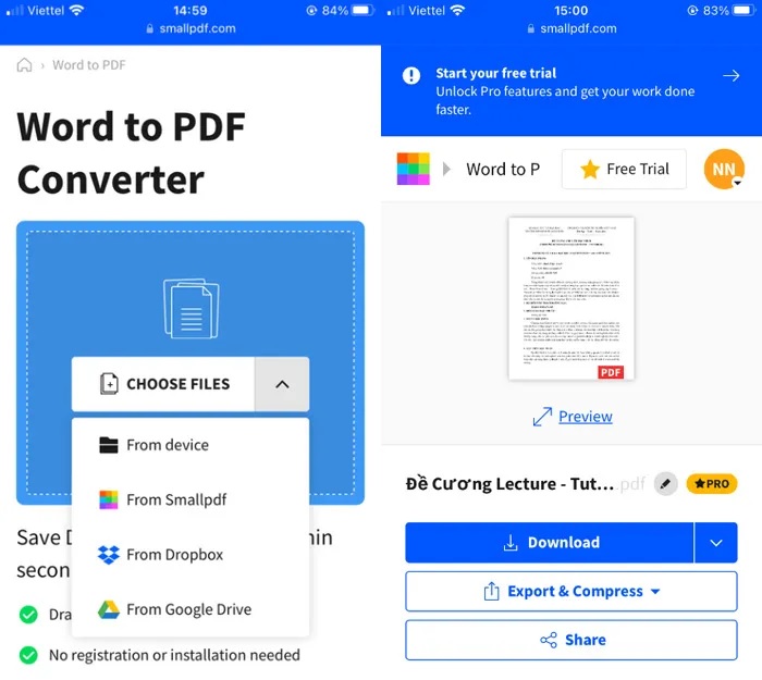 Sử dụng các công cụ Web trực tuyến tạo file PDF từ ảnh trên điện thoại miễn phí
