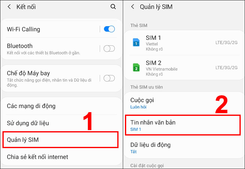 Cách cài đặt SIM ưu tiên gửi tin nhắn