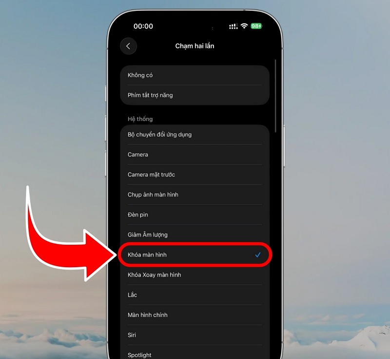 Chạm vào mặt lưng iPhone tắt màn hình iPhone 17 Pro Max