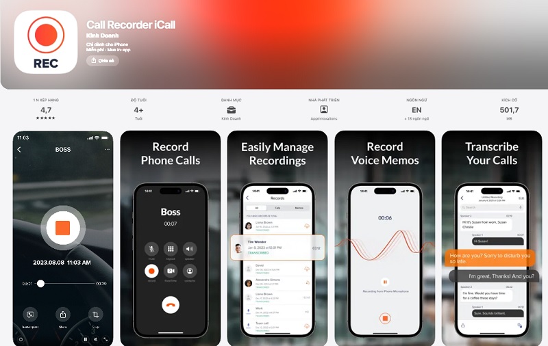 Call Recorder iCall - Phần mềm ghi âm cuộc gọi trên iPhone