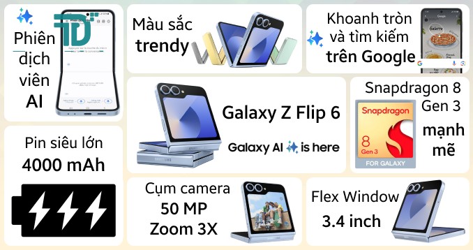 Samsung Galaxy Z Flip6 pin 4000mAh Galaxy AI FlexWindow - TuanDigi