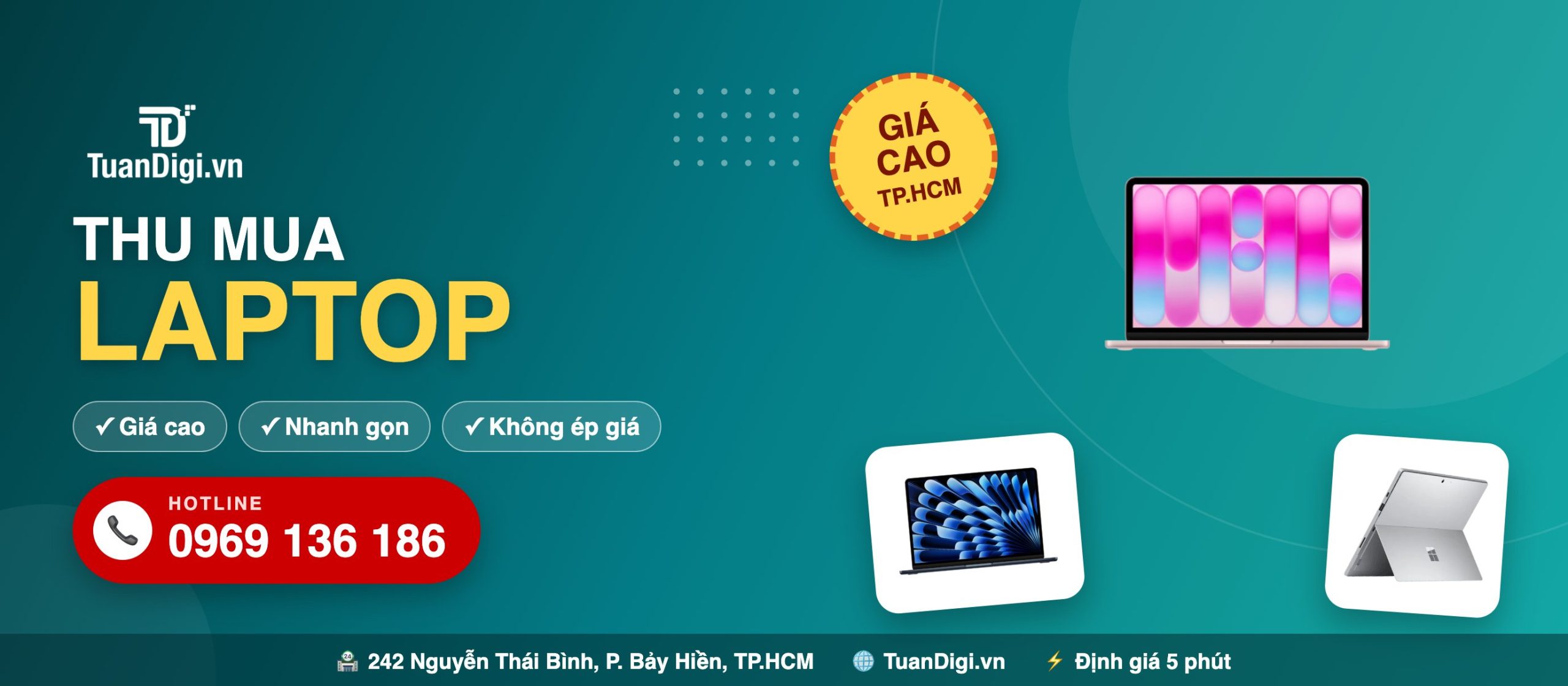 Thu mua laptop cũ giá cao TP.HCM Thu mua laptop cũ giá cao tại TP.HCM - MacBook, Surface - TuanDigi 0969 136 186